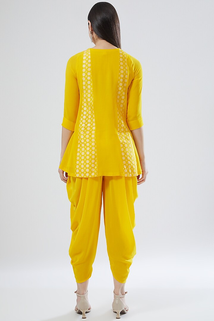 Yellow Crepe Dhoti Set by MADZIN at Pernia's Pop Up Shop