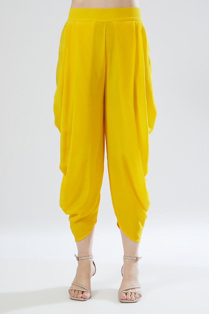 Yellow Crepe Dhoti Set by MADZIN at Pernia's Pop Up Shop