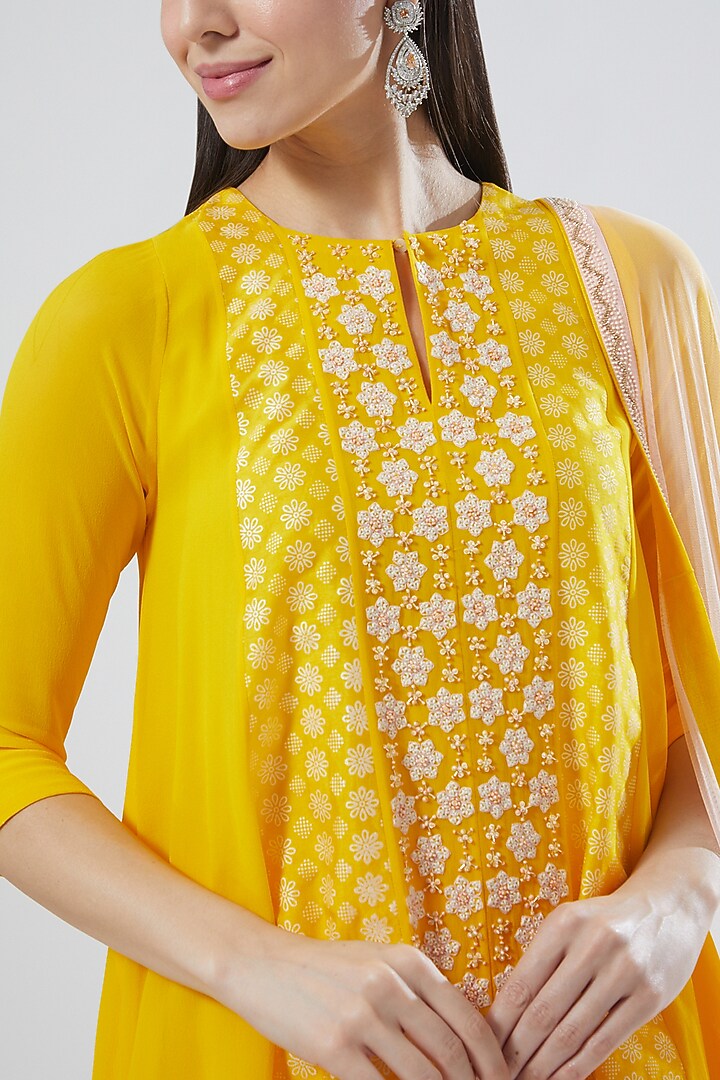 Yellow Crepe Dhoti Set by MADZIN at Pernia's Pop Up Shop