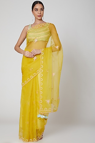 Buy Yellow Sunshine Pure Chiffon Saree online in India at Best