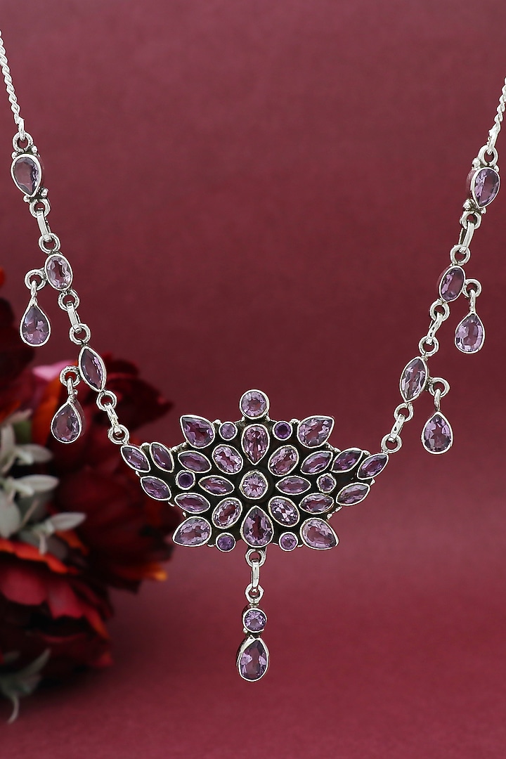 White Finish Semi-Precious Stone Necklace In Sterling Silver by V&A Jewellers at Pernia's Pop Up Shop