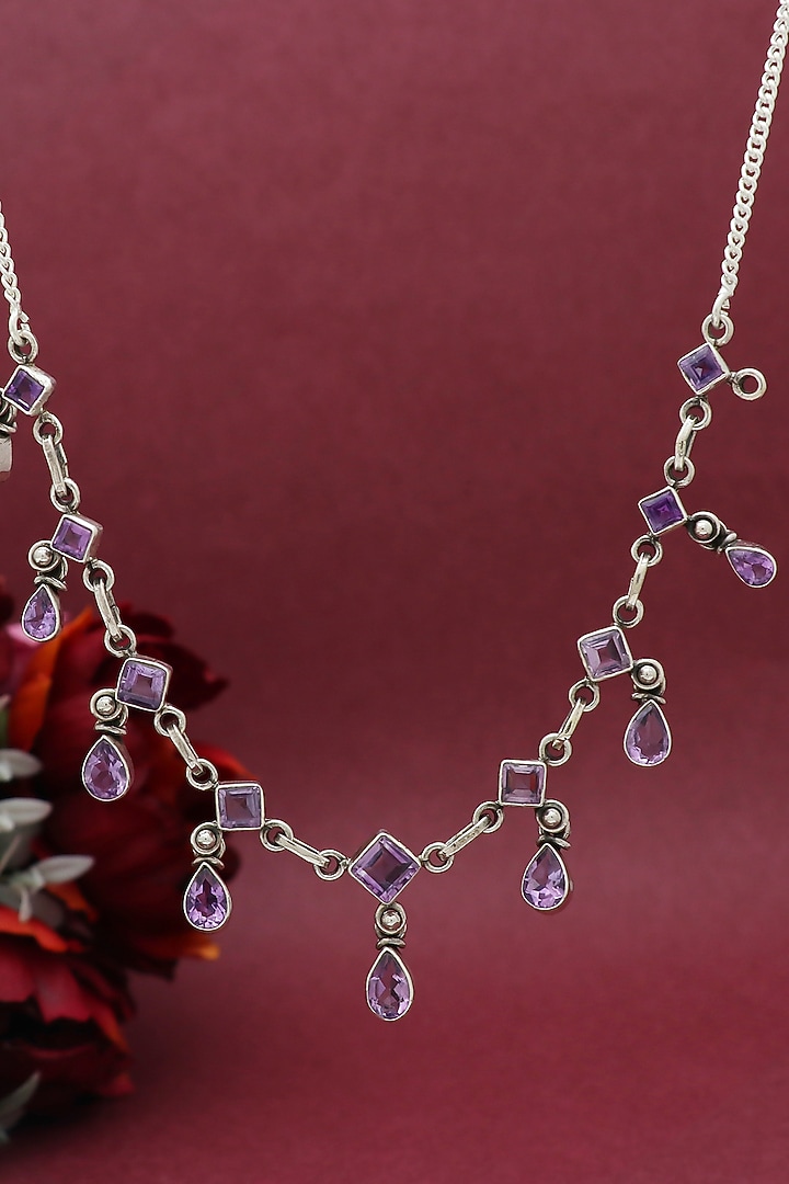 White Finish Semi-Precious Stone Necklace In Sterling Silver by V&A Jewellers at Pernia's Pop Up Shop