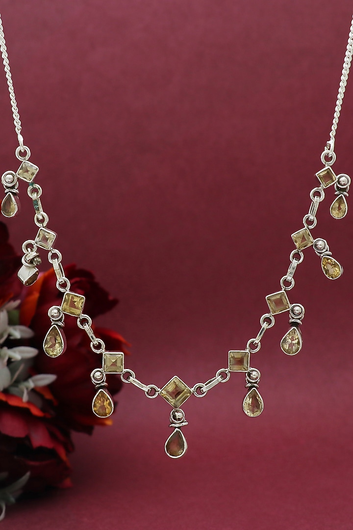 White Finish Semi-Precious Stone Necklace In Sterling Silver by V&A Jewellers at Pernia's Pop Up Shop