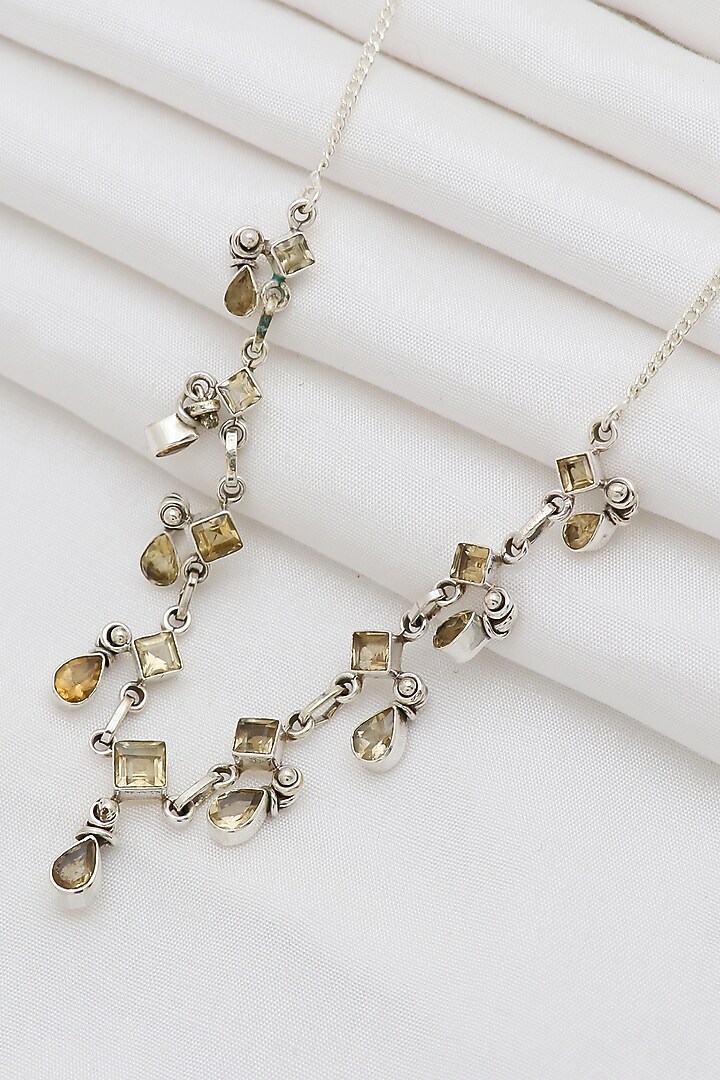 White Finish Semi-Precious Stone Necklace In Sterling Silver by V&A Jewellers at Pernia's Pop Up Shop