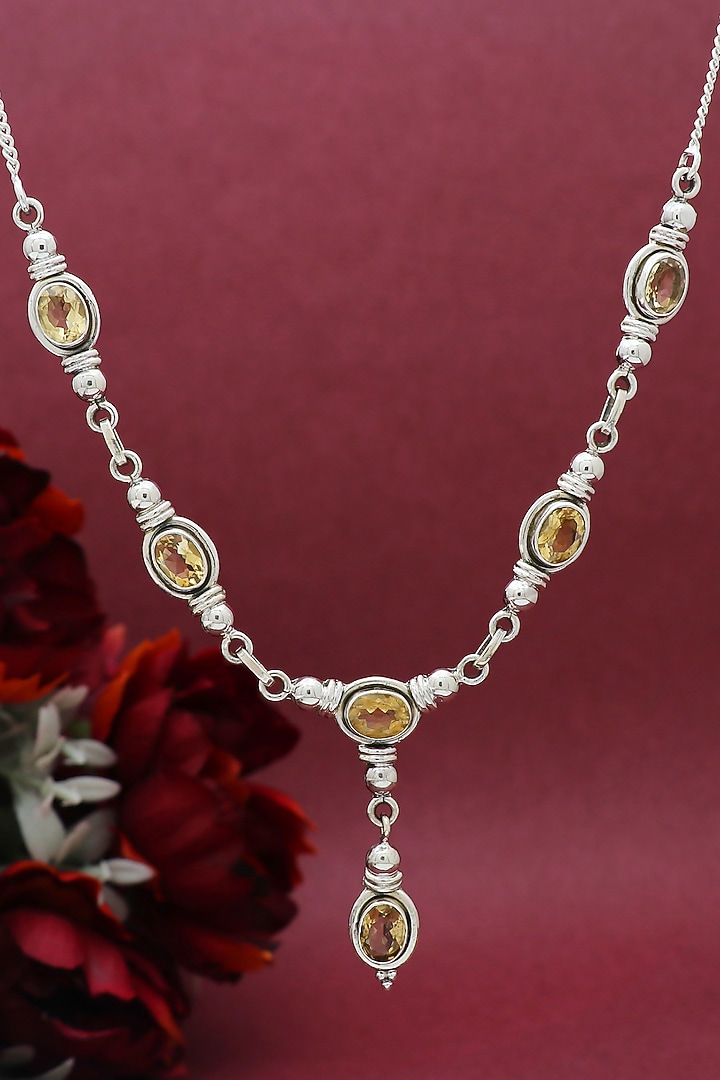 White Finish Semi-Precious Stone Necklace In Sterling Silver by V&A Jewellers at Pernia's Pop Up Shop