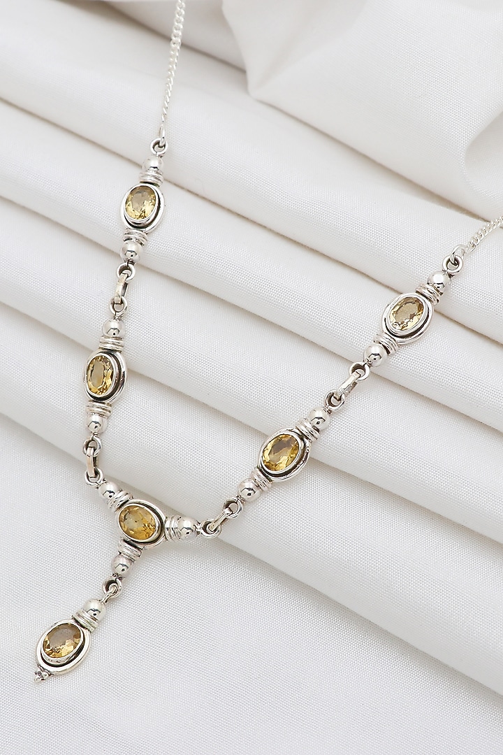 White Finish Semi-Precious Stone Necklace In Sterling Silver by V&A Jewellers at Pernia's Pop Up Shop