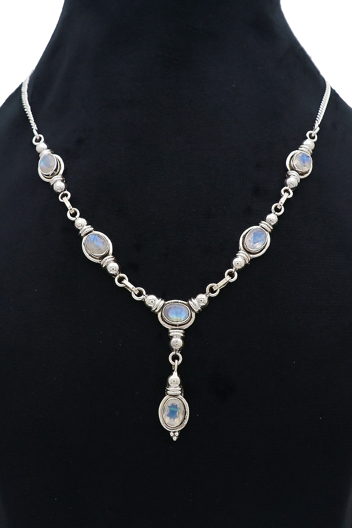 White Finish Semi-Precious Stone Necklace In Sterling Silver by V&A Jewellers at Pernia's Pop Up Shop