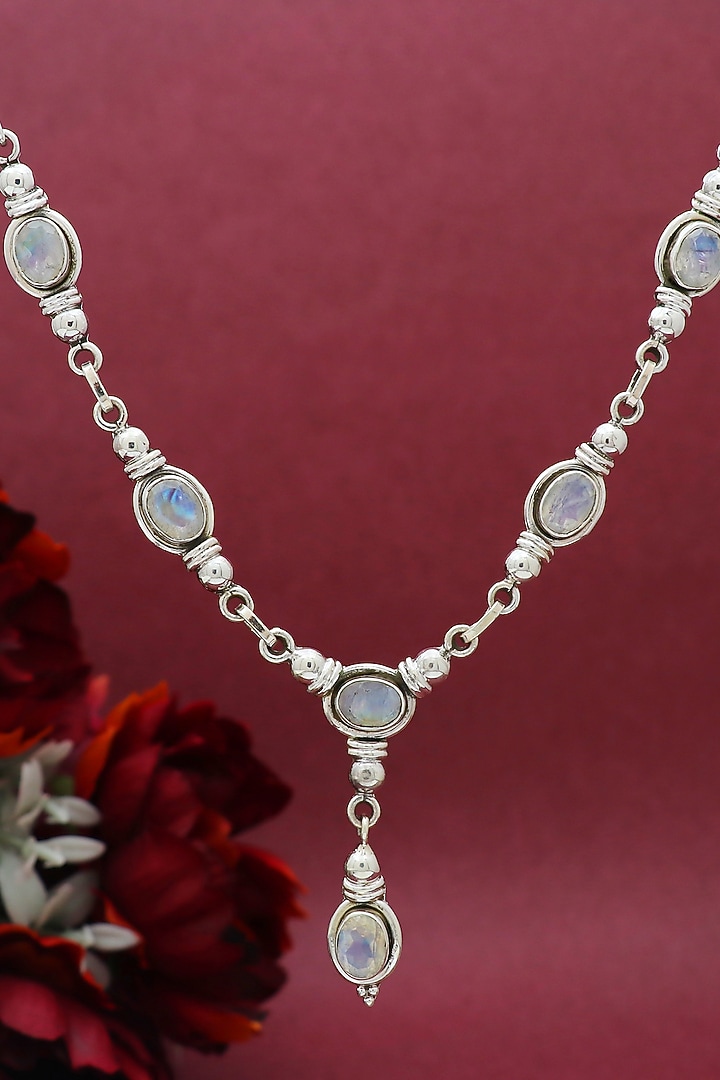 White Finish Semi-Precious Stone Necklace In Sterling Silver by V&A Jewellers at Pernia's Pop Up Shop