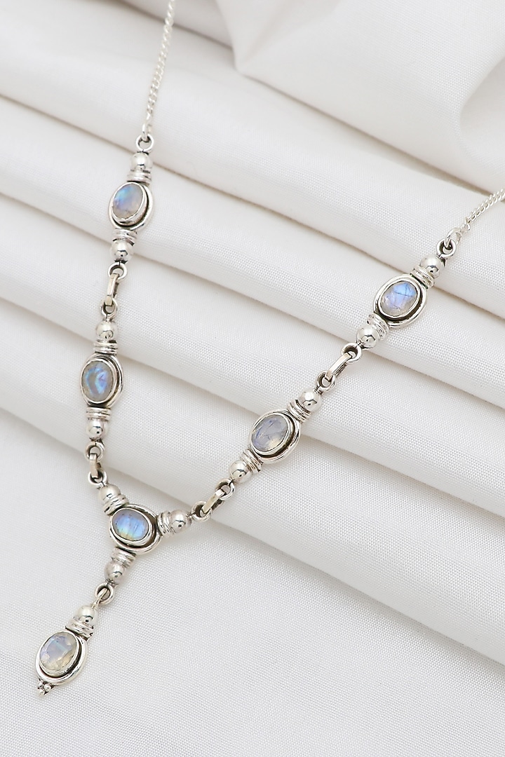 White Finish Semi-Precious Stone Necklace In Sterling Silver by V&A Jewellers at Pernia's Pop Up Shop