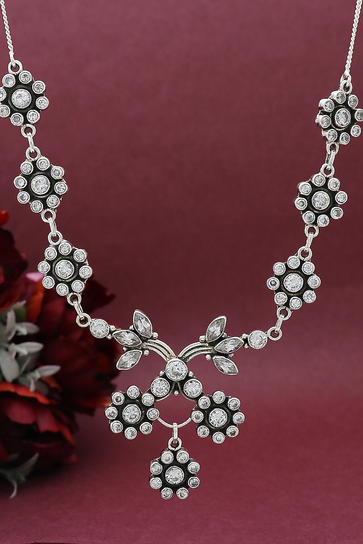 White Finish Semi-Precious Stone Necklace In Sterling Silver by V&A Jewellers at Pernia's Pop Up Shop