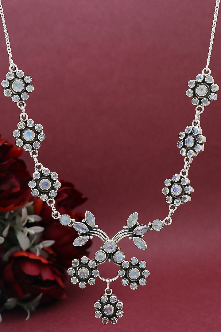 White Finish Semi-Precious Stone Necklace In Sterling Silver by V&A Jewellers at Pernia's Pop Up Shop