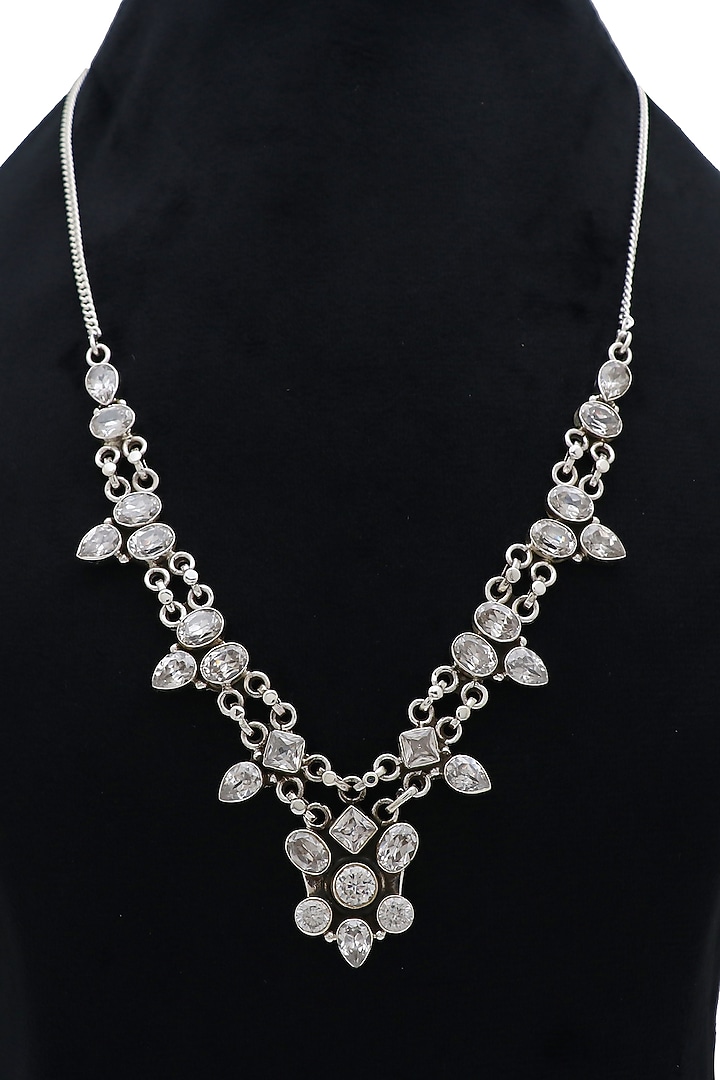 White Finish Semi-Precious Stone Necklace In Sterling Silver by V&A Jewellers at Pernia's Pop Up Shop