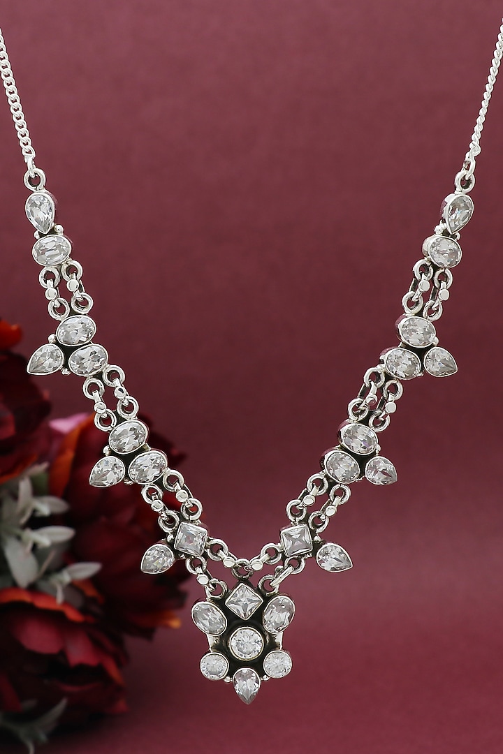 White Finish Semi-Precious Stone Necklace In Sterling Silver by V&A Jewellers at Pernia's Pop Up Shop