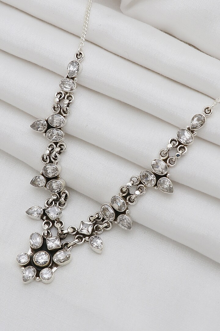 White Finish Semi-Precious Stone Necklace In Sterling Silver by V&A Jewellers at Pernia's Pop Up Shop