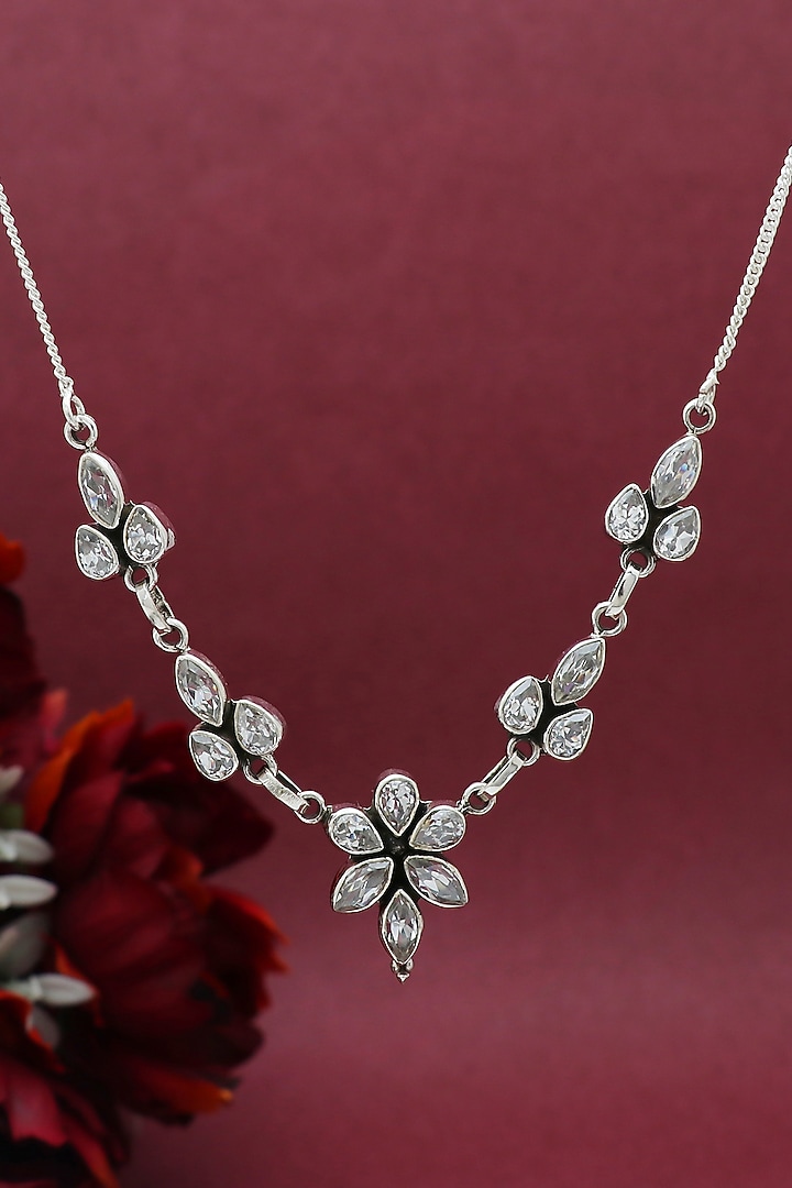 White Finish Semi-Precious Stone Necklace In Sterling Silver by V&A Jewellers at Pernia's Pop Up Shop