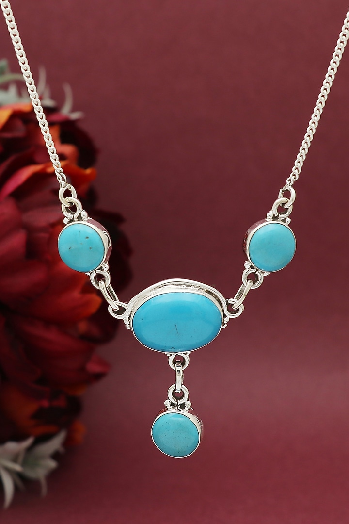 White Finish Semi-Precious Stone Necklace In Sterling Silver by V&A Jewellers at Pernia's Pop Up Shop
