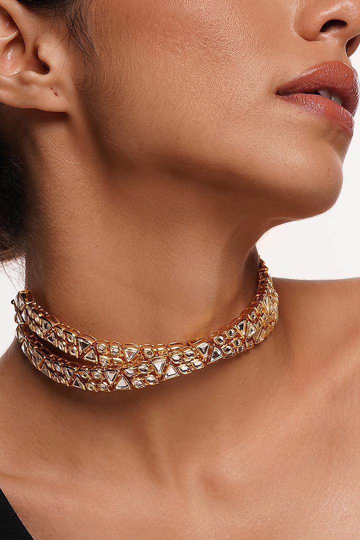 Gold Plated Mirror Choker Necklace by Isharya