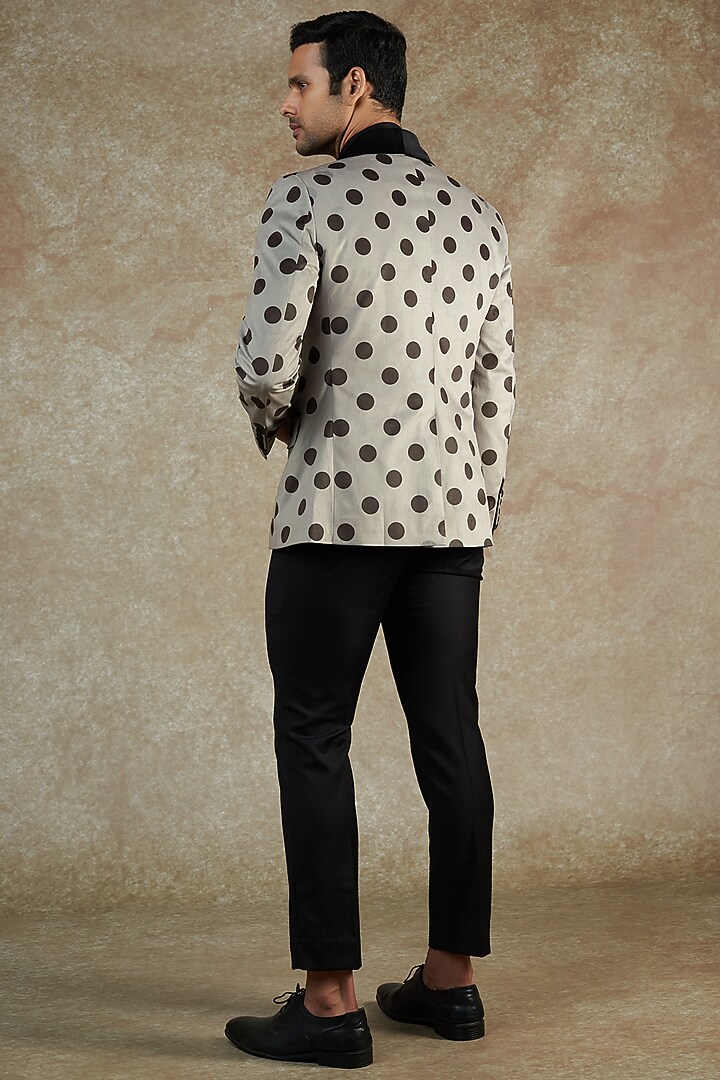 Grey Velvet Polka Dotted Tuxedo Set by NAMAN AHUJA at Pernia's Pop Up Shop