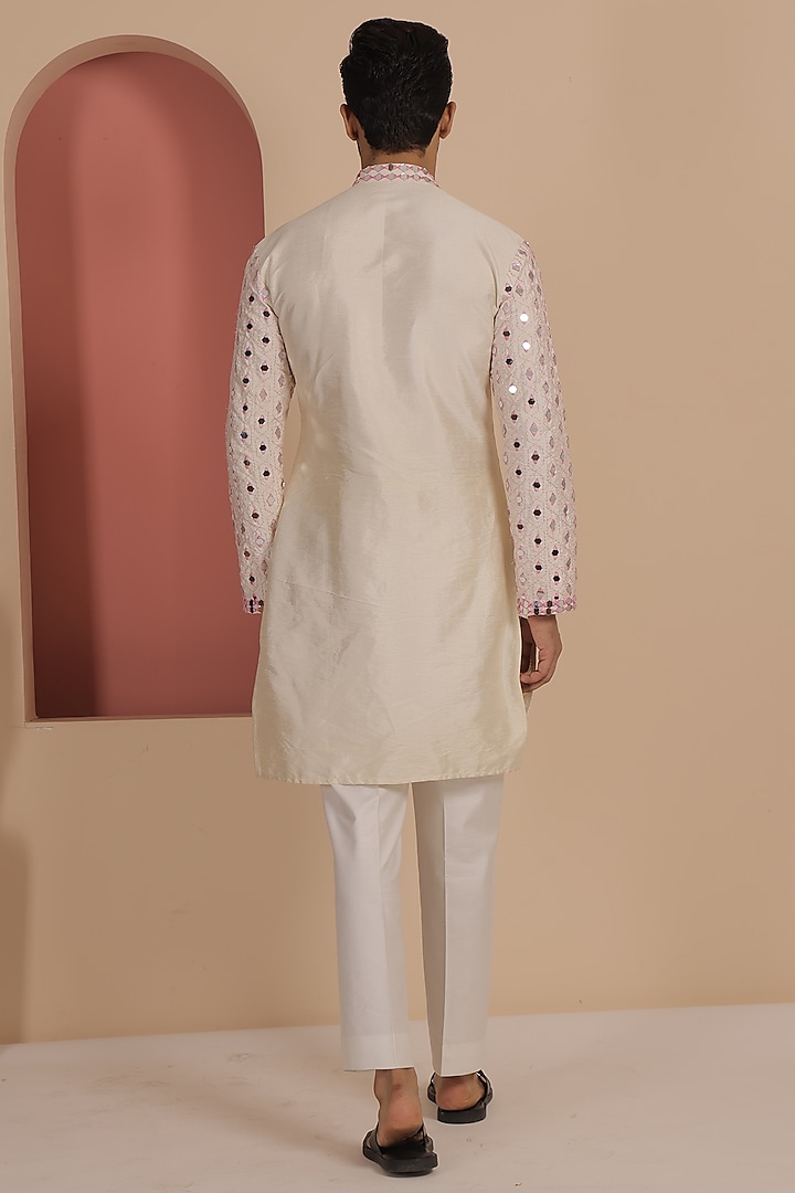 Ivory Silk Mirror Work Kurta Set  by NAMAN AHUJA at Pernia's Pop Up Shop