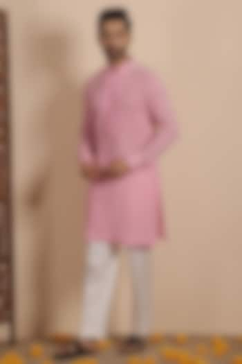 Pink Silk Thread Embroidered Kurta Set by NAMAN AHUJA