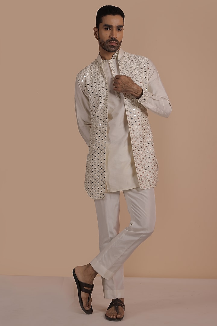 Ivory Silk Mirror Work Wedding Indowestern Set by NAMAN AHUJA at Pernia's Pop Up Shop