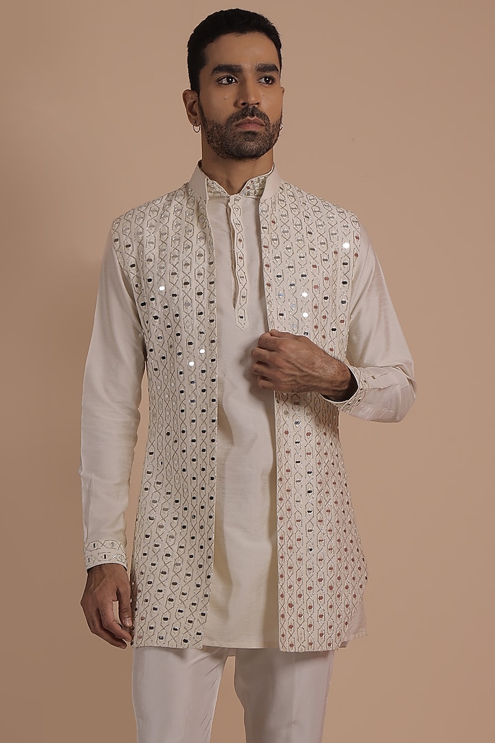 Ivory Silk Mirror Work Wedding Indowestern Set by NAMAN AHUJA at Pernia's Pop Up Shop