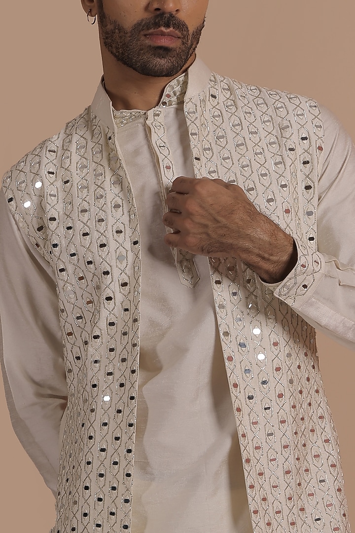 Ivory Silk Mirror Work Wedding Indowestern Set by NAMAN AHUJA at Pernia's Pop Up Shop