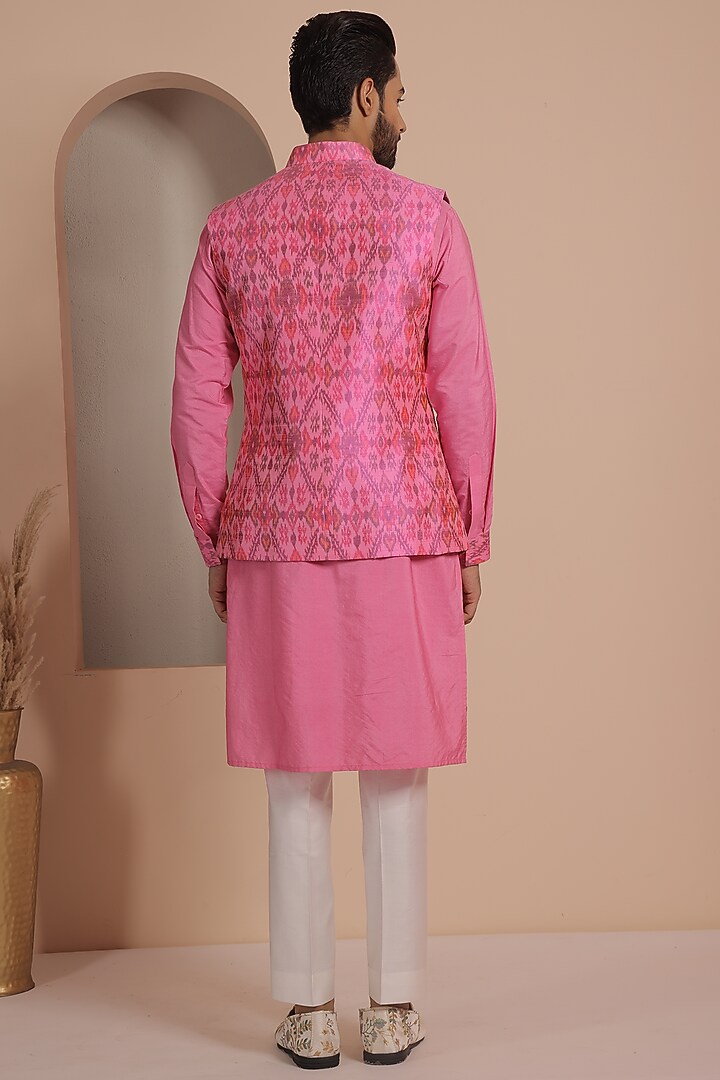 Pink Silk Embroidered Nehru Jacket Set by NAMAN AHUJA at Pernia's Pop Up Shop