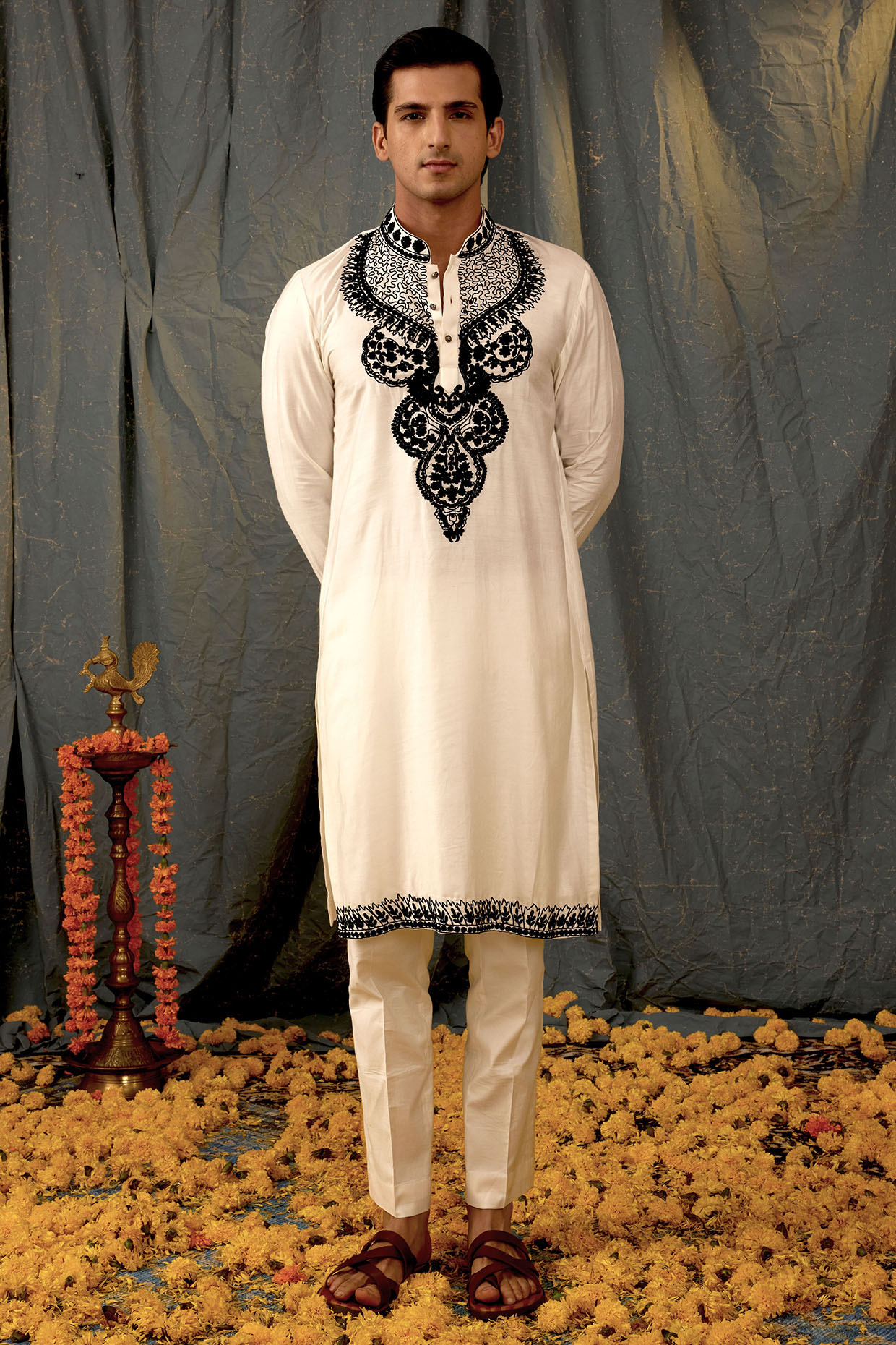Naman Beige Soof Hand Embroidered Flared Kurta main image 0