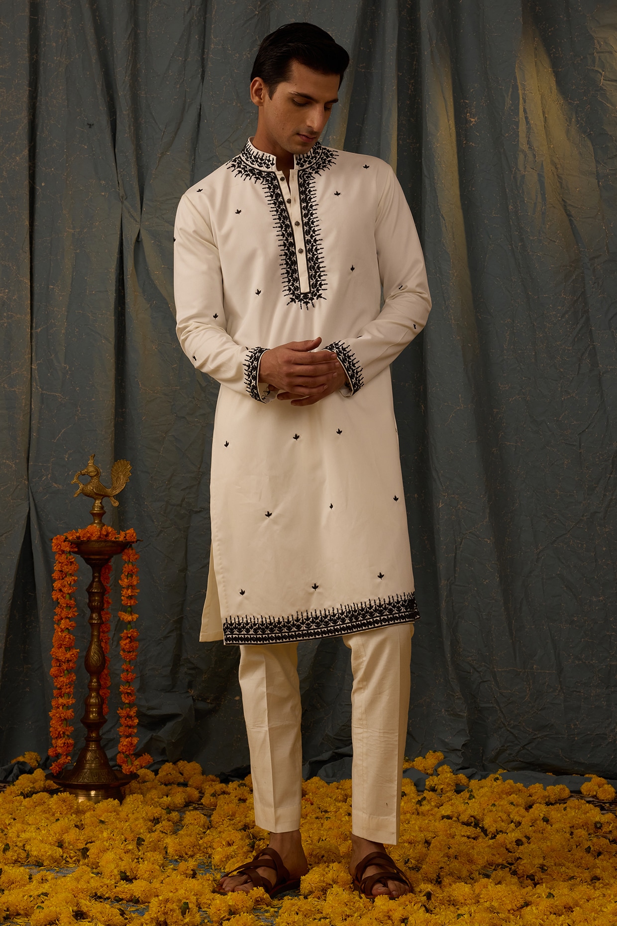 Naman Beige Soof Hand Embroidered Straight Kurta main image 0