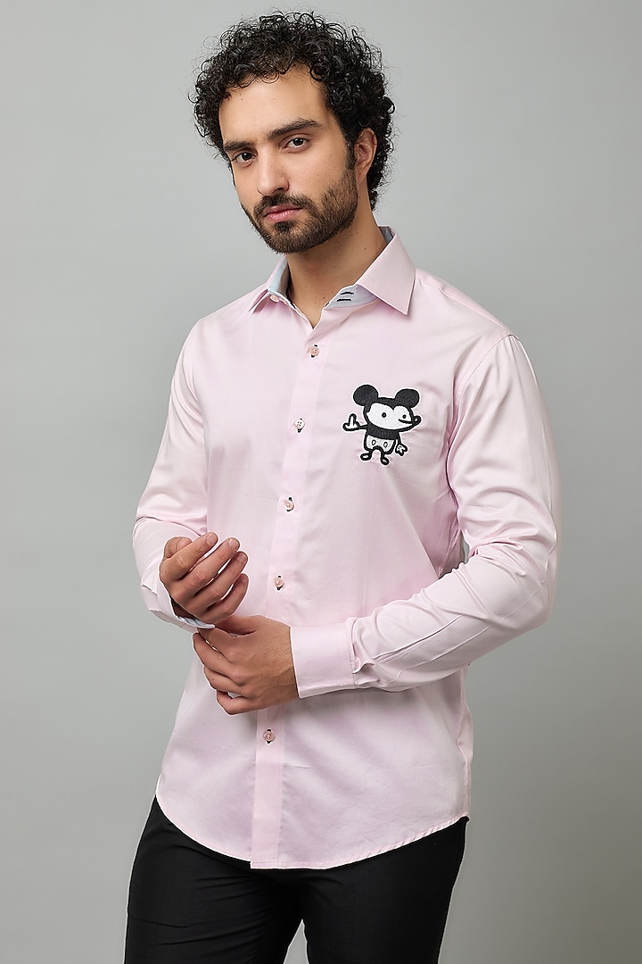 Pink Giza Cotton Hand Embroidered Shirt by NAMAN AHUJA