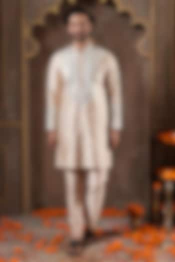 Gold Dupion Silk Gota Embroidered Kurta Set by NAMAN AHUJA at Pernia's Pop Up Shop