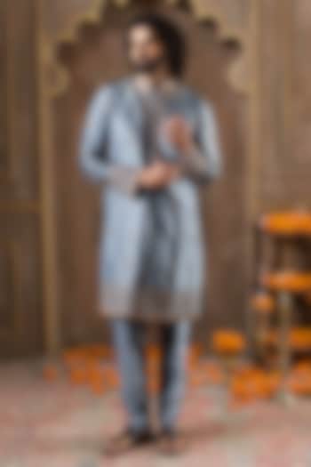 Blue Dupion Silk Gota Embroidered Kurta Set by NAMAN AHUJA at Pernia's Pop Up Shop