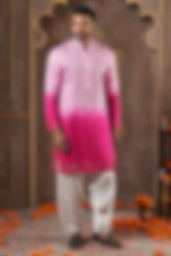 Pink Linen Silk Mirror Embroidered Kurta Set by NAMAN AHUJA at Pernia's Pop Up Shop