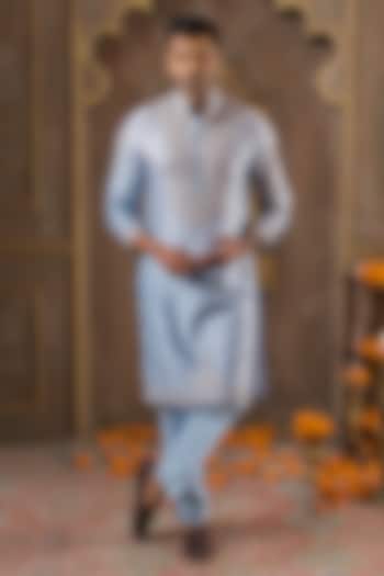 Sky Blue Chanderi Silk Embroidered Kurta Set by NAMAN AHUJA at Pernia's Pop Up Shop