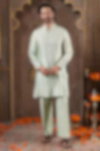 Mint Green Chanderi Silk Embroidered Kurta Set by NAMAN AHUJA at Pernia's Pop Up Shop