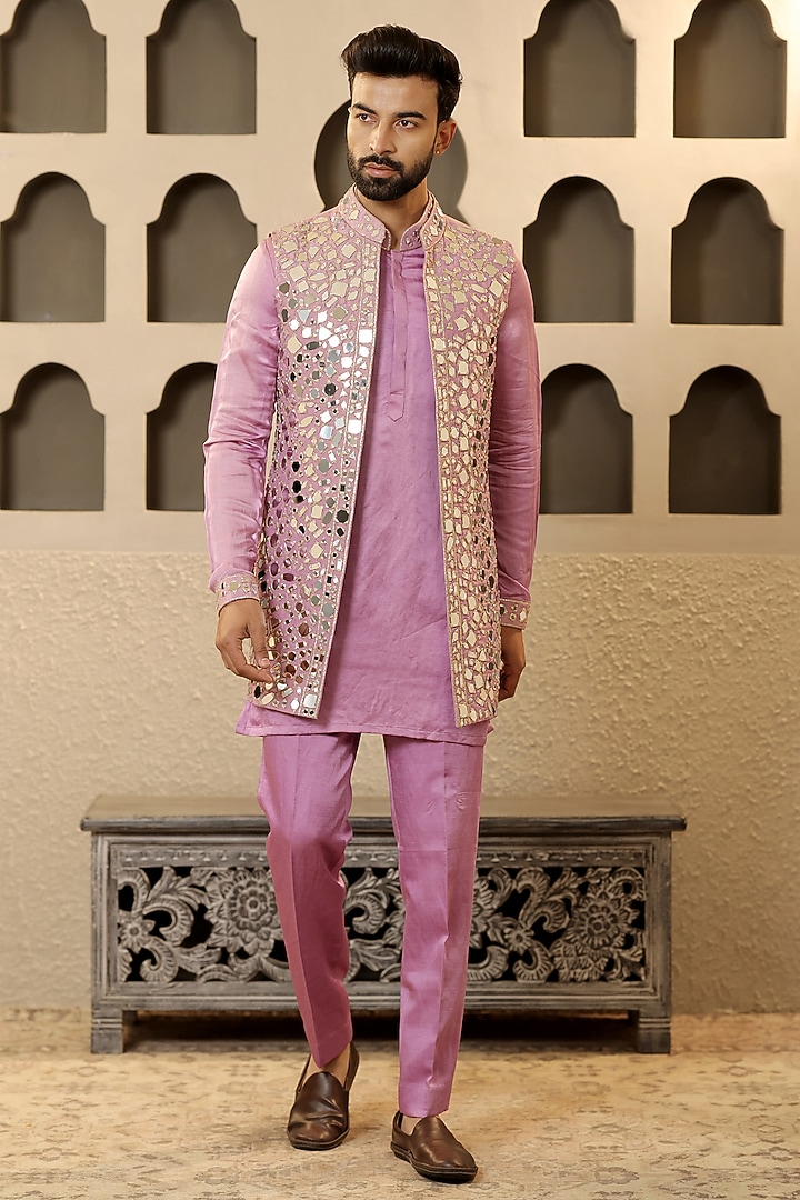 Purple Tissue Mirror Work Bundi Jacket Set by NAMAN AHUJA at Pernia's Pop Up Shop
