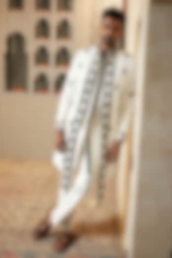 Ivory Poly Silk Handwork Wedding Indowestern Set by NAMAN AHUJA at Pernia's Pop Up Shop
