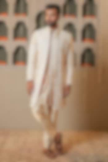 Beige Dupion Silk Handwork Wedding Indowestern Set by NAMAN AHUJA at Pernia's Pop Up Shop