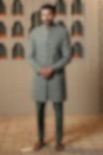 Sage Green Poly Silk Handwork Wedding Indowestern Set by NAMAN AHUJA at Pernia's Pop Up Shop