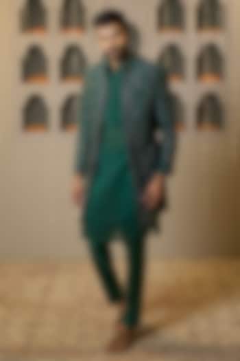 Bottle Green Poly Silk Handwork Wedding Indowestern Set by NAMAN AHUJA at Pernia's Pop Up Shop