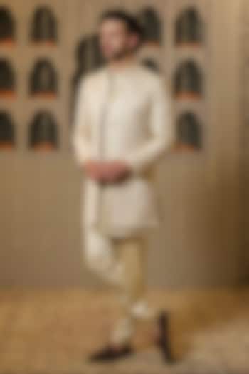 Ivory Linen Silk Handwork Wedding Indowestern Set by NAMAN AHUJA at Pernia's Pop Up Shop