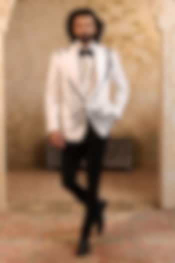 White Suiting Embroidered Tuxedo Set by NAMAN AHUJA at Pernia's Pop Up Shop