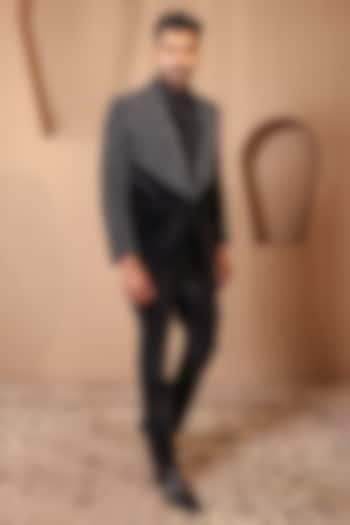 Black Velvet Embroidered Tuxedo Set by NAMAN AHUJA at Pernia's Pop Up Shop