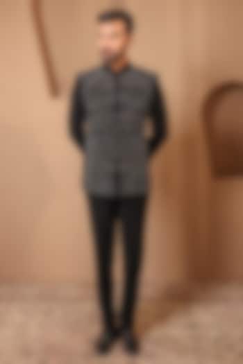 Black Suiting Embroidered Wedding Bandhgala Set by NAMAN AHUJA at Pernia's Pop Up Shop