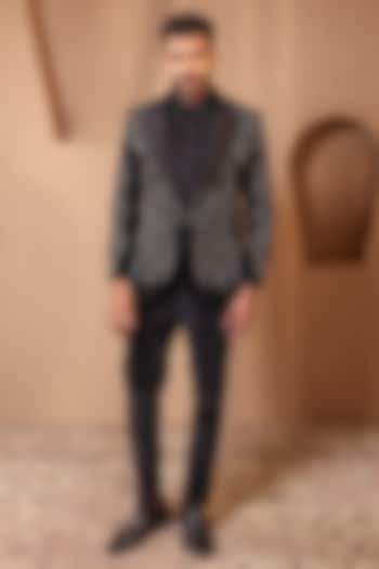 Black Velvet Embroidered Tuxedo Set by NAMAN AHUJA at Pernia's Pop Up Shop