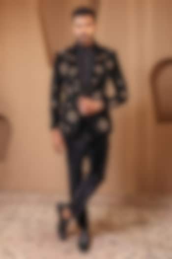 Black Velvet Embroidered Tuxedo Set by NAMAN AHUJA at Pernia's Pop Up Shop