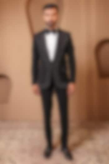 Black Suiting Embroidered Tuxedo Set by NAMAN AHUJA at Pernia's Pop Up Shop