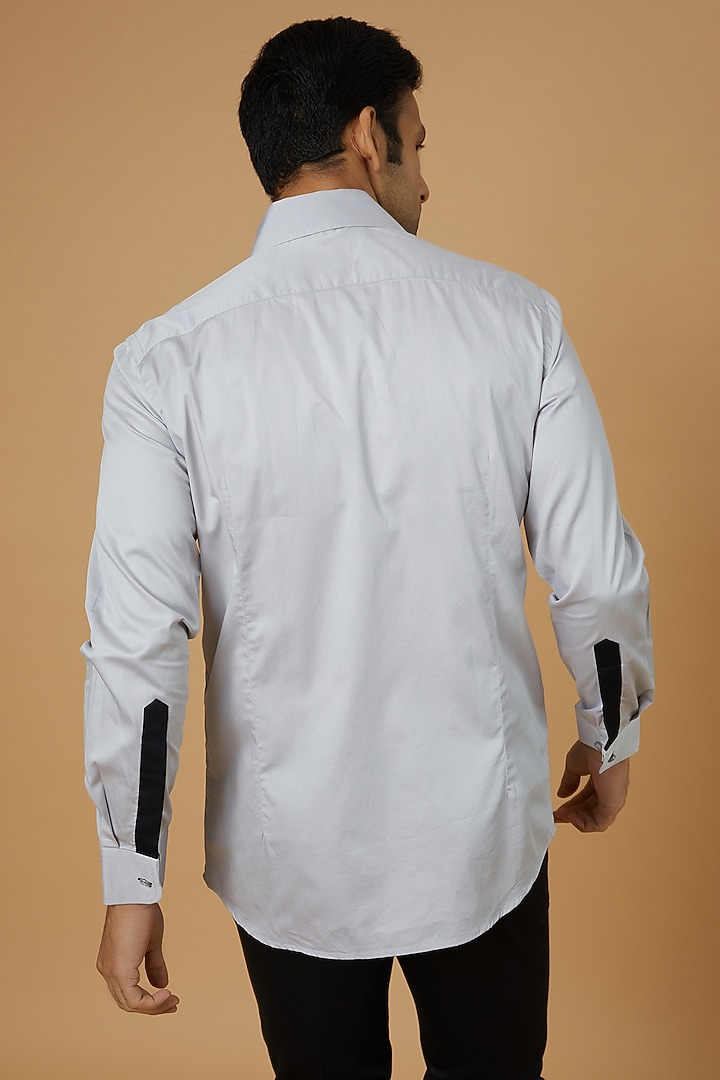 Grey Giza Cotton Hand Embroidered Party Wear Shirt by NAMAN AHUJA at Pernia's Pop Up Shop