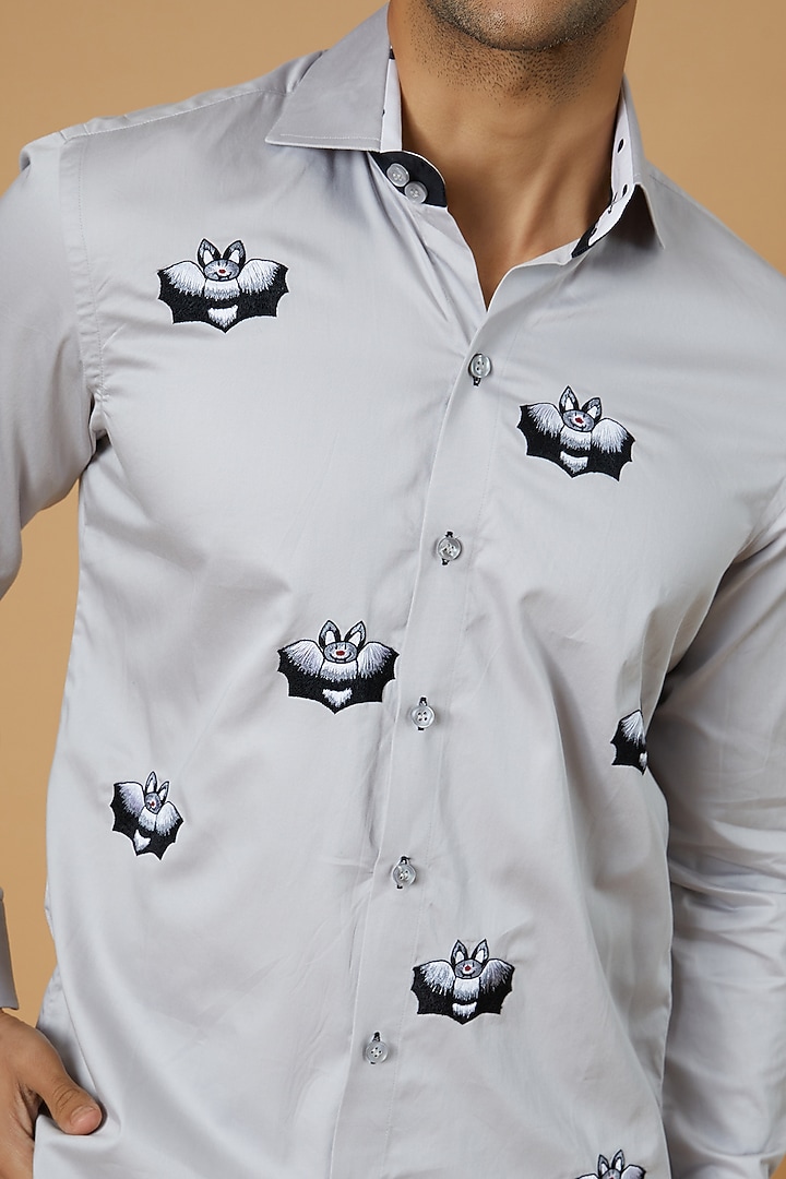 Grey Giza Cotton Hand Embroidered Party Wear Shirt by NAMAN AHUJA at Pernia's Pop Up Shop